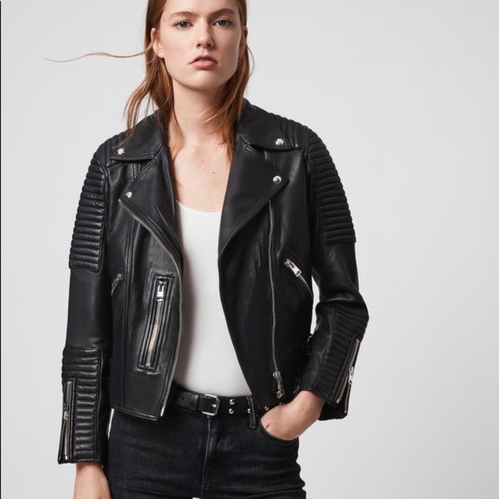 All Saints Estella Leather Biker Jacket - Size 0